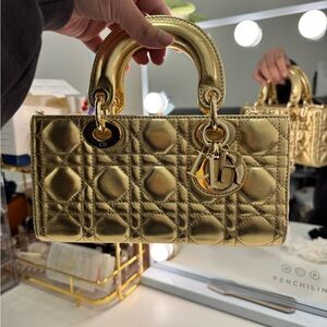 Dior small Lady D-Joy Bag Metallic Gold Lambskin Cannage